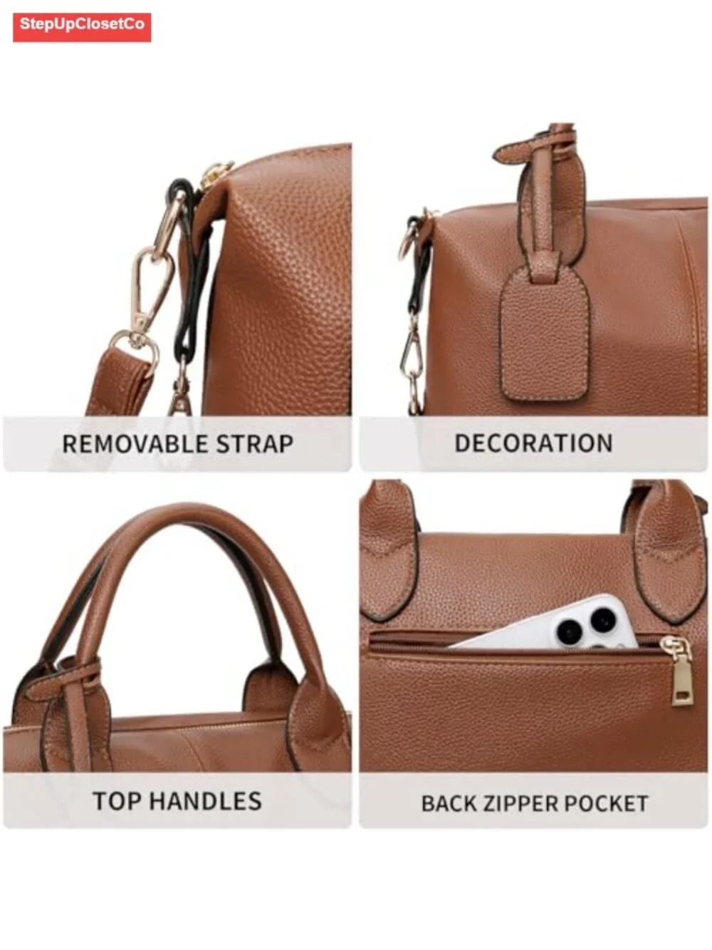 Vegan Leather Tote Bag Women Top Handle Large Capacity Satchel Purse with Zipper